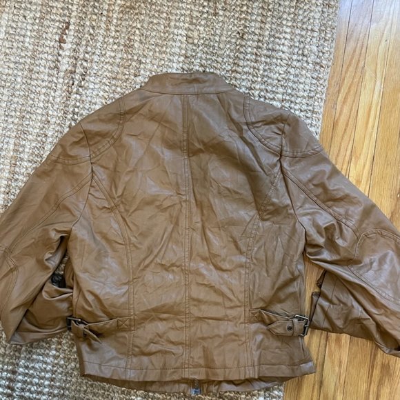 Brown Faux Leather Moto Jacket - Picture 3 of 3